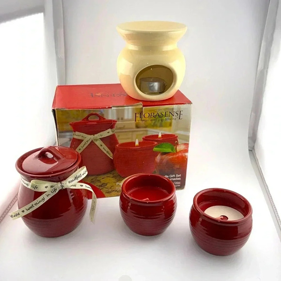 Bundle Florasense Juicy Apple New Candle Set in Red & New Fragrance Warmer - Picture 2 of 5
